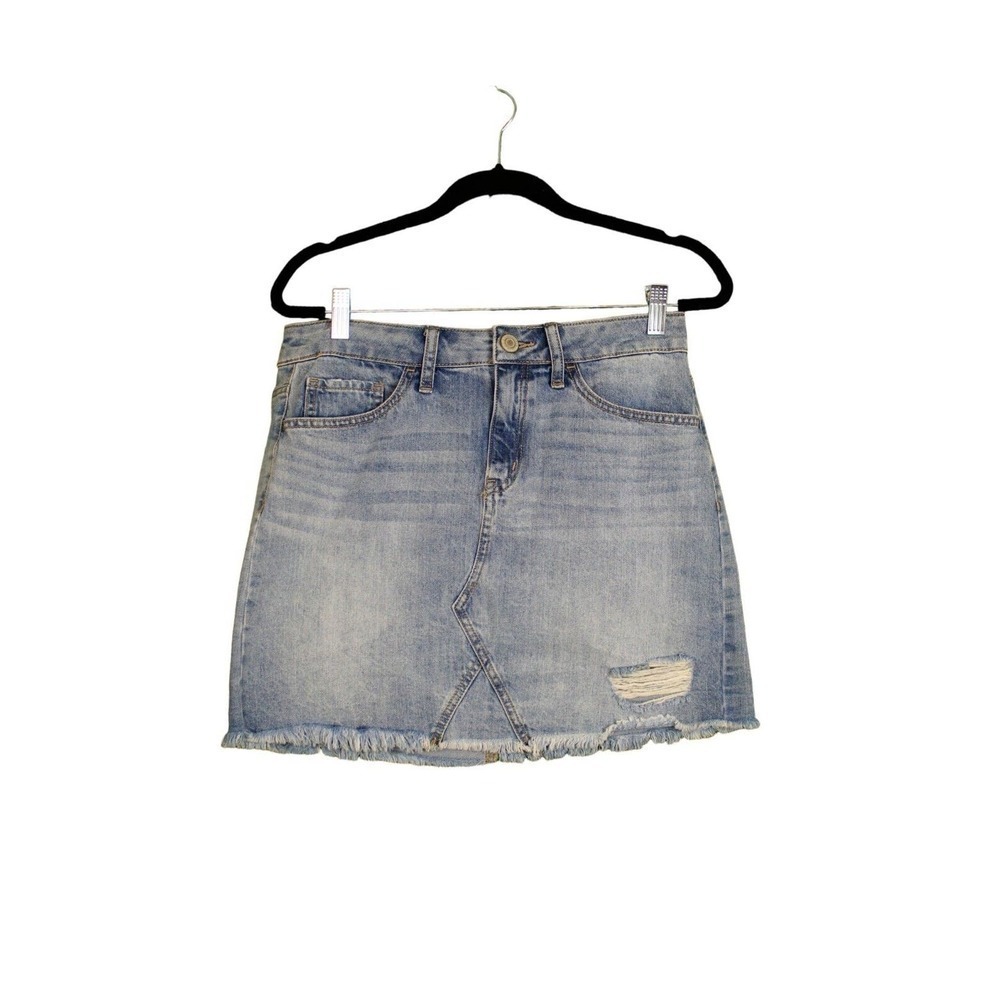 SO Denim Skirt Junior Size 11 Distressed Frayed Bottom Zip Fly NWT - Picture 2 of 8